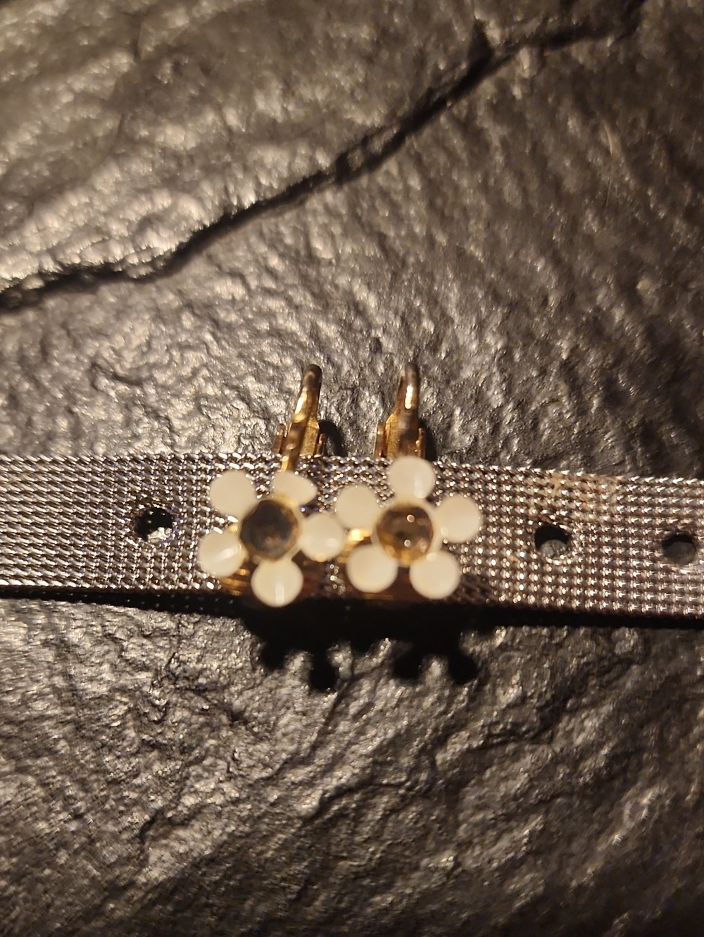 Gold Daisy Drop Earrings with White Petals